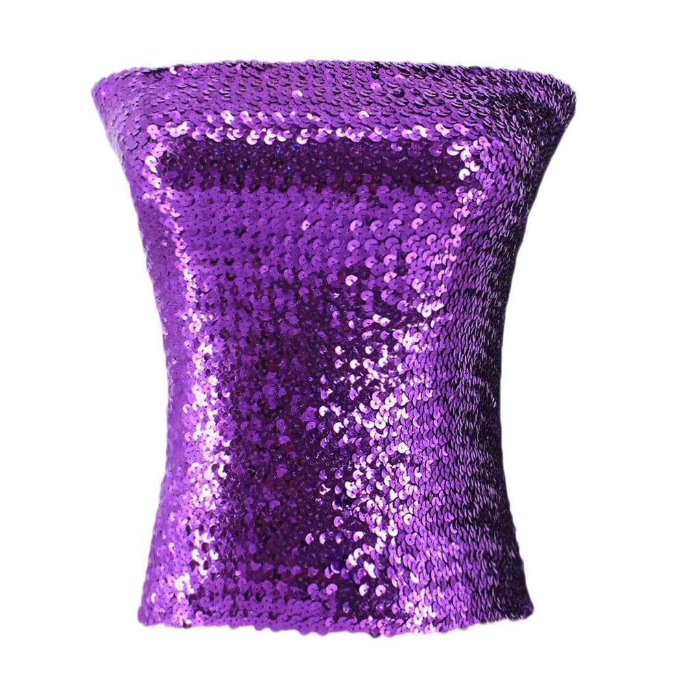 1312 Sparkly Bling Sequin Tube Top Sexy Stretchy Crop Top Party Costume